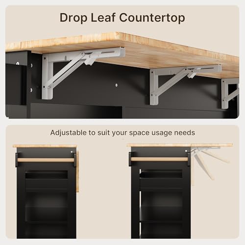 White Rolling Kitchen Island with Drop Leaf L6466