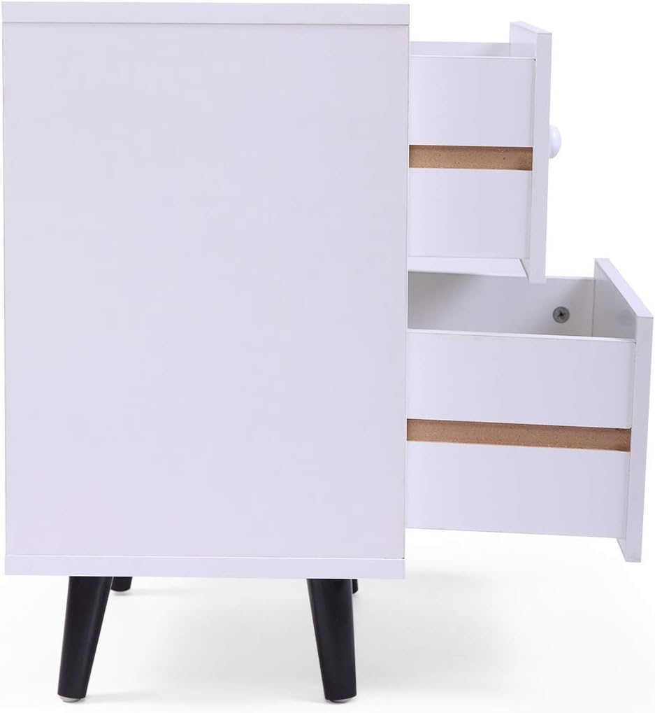 Set of 2 White 2 Drawer Wood Nightstand R463041