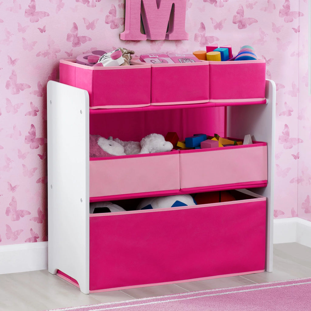 White/Pink 6 Bin Toy Organizer Q575206