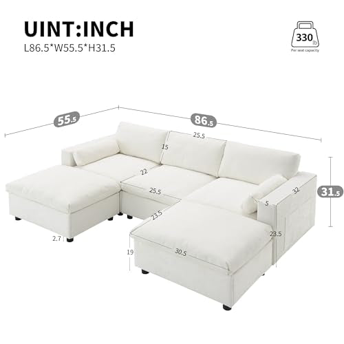86.5" Grey Chenille U-Shaped Sectional Sofa with Storage Pockets Y1540