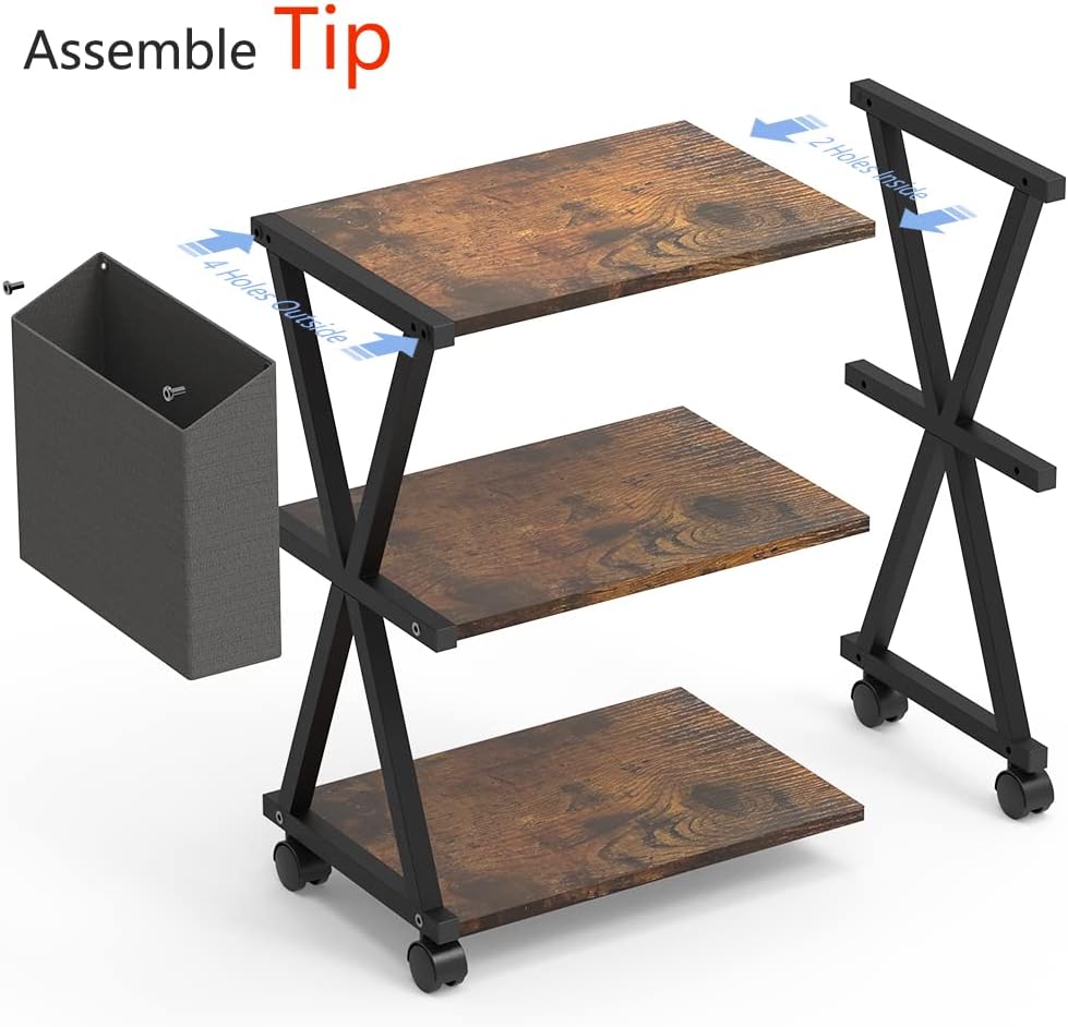 3 Tier Wooden Mobile Printer Stand with Storage Bag N63789