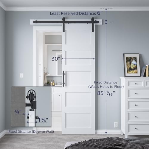 White 5 Panel Sliding Barn Door with 6ft Hardware Kit C5401