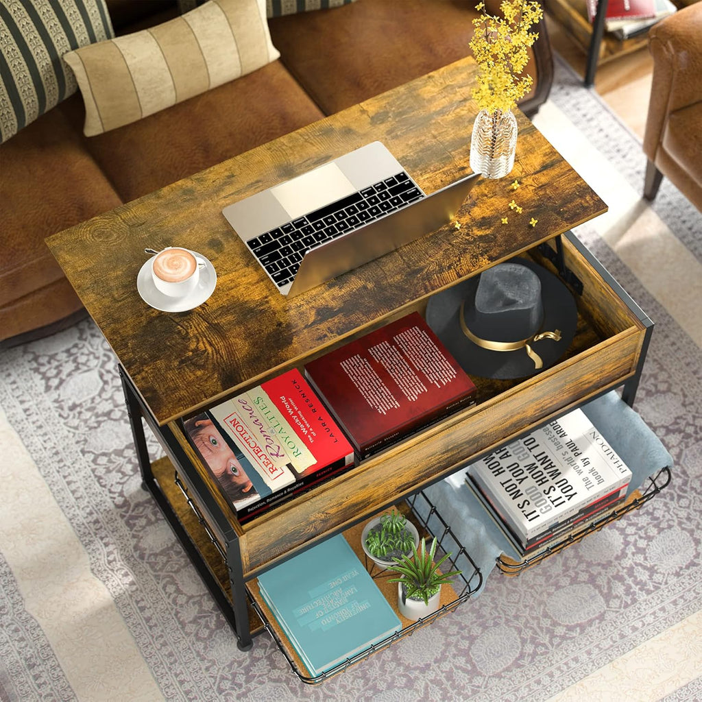 Lift Top Coffee Table with Storage Shelf J496