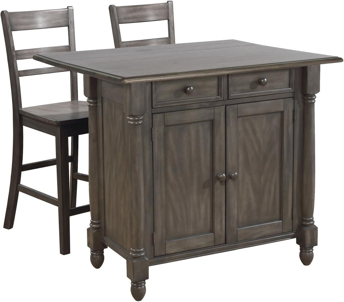 Expandable Drop Leaf Kitchen Island Set with 2 Stools, Drawers and Cabinet Z772