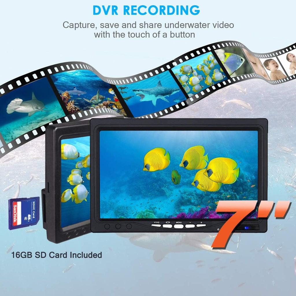 Underwater Fishing Camera with DVR IP68 7'' LCD 1080P 15m Cable Y977