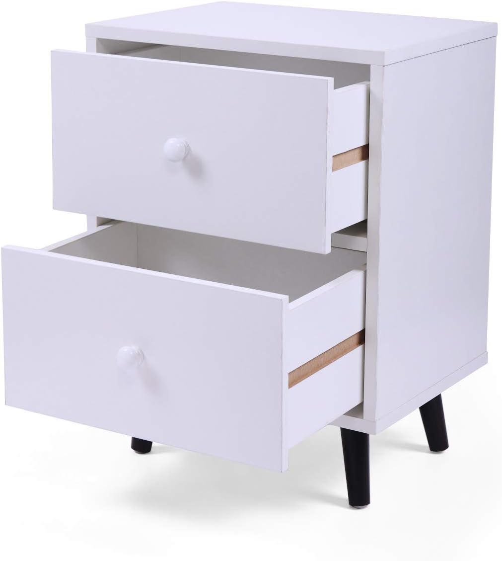 Set of 2 White 2 Drawer Wood Nightstand R463041