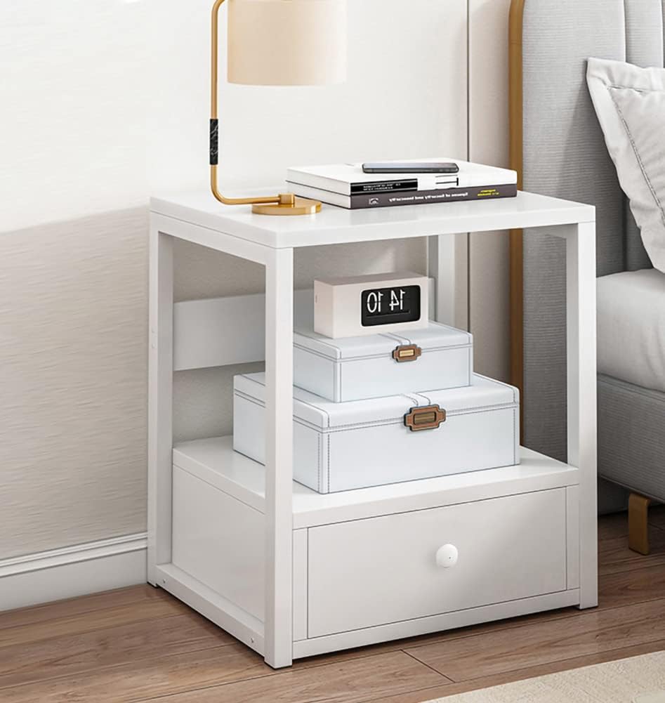 White Nightstand with Drawers N404