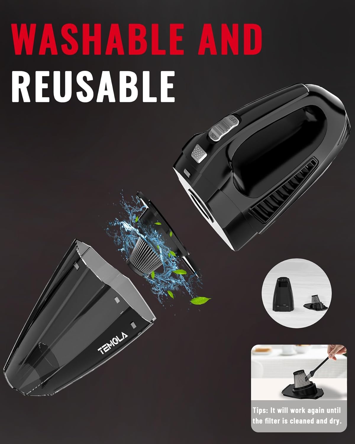 Handheld Vacuum Cordless Car Vacuum Cleaner with Brushless Motor 12000Pa Hand Vacuum Cordless Rechargeable with Stainless HEPA Filter Mini Vacuum L76280
