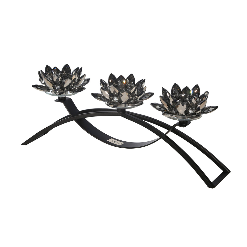 Glass Candle Holder with Metal Base Black P978830