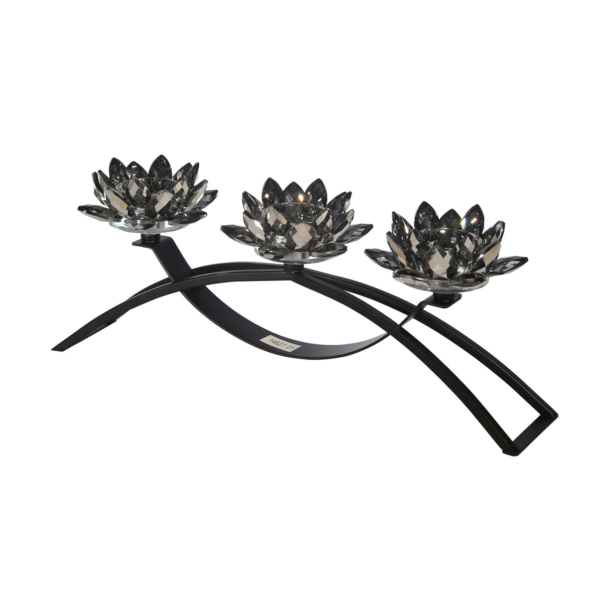 Glass Candle Holder with Metal Base Black P978830