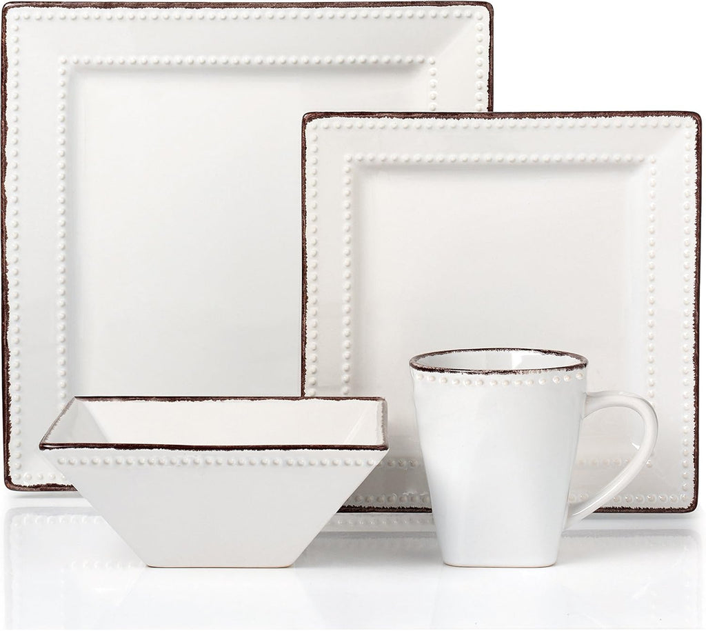 16 Piece White Stoneware Dinnerware Set G90419