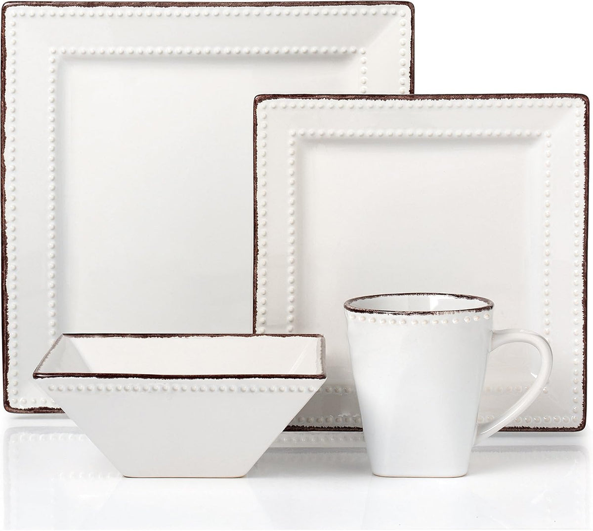 16 Piece White Stoneware Dinnerware Set G90419