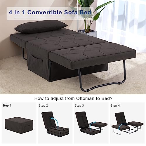 Dark Brown Sleeper Chair Bed Sofa Bed 4 in 1 Folding Ottoman Bed with Adjustable Backrest O2613