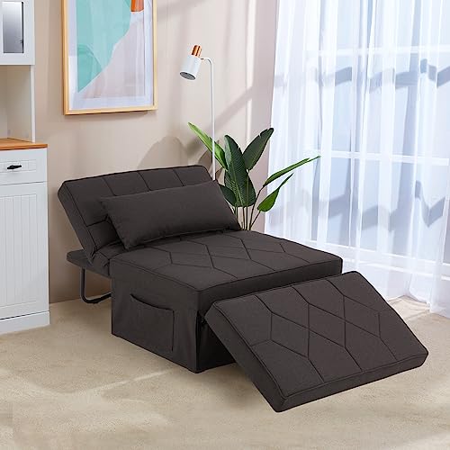 Dark Brown Sleeper Chair Bed Sofa Bed 4 in 1 Folding Ottoman Bed with Adjustable Backrest O2613