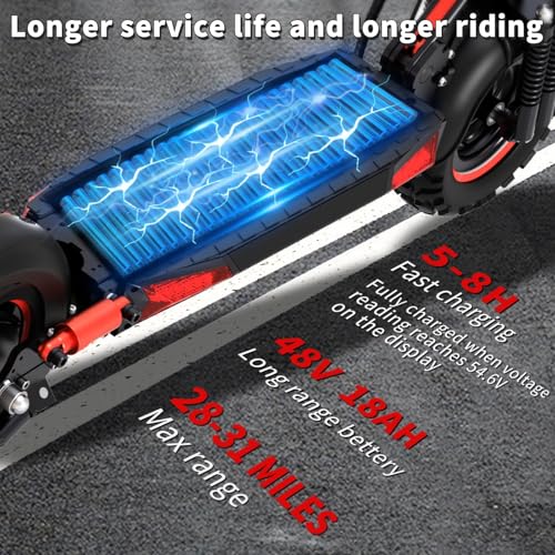 1200W Electric Scooter with Seat 11" Offroad 34MPH Speed 31-35 Miles Range 48V 18Ah Folding E Scooter L566