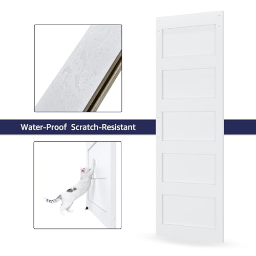 White 5 Panel Sliding Barn Door with 6ft Hardware Kit C5401