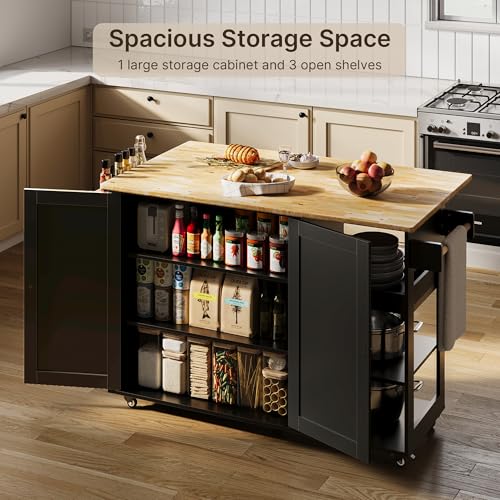 White Rolling Kitchen Island with Drop Leaf L6466
