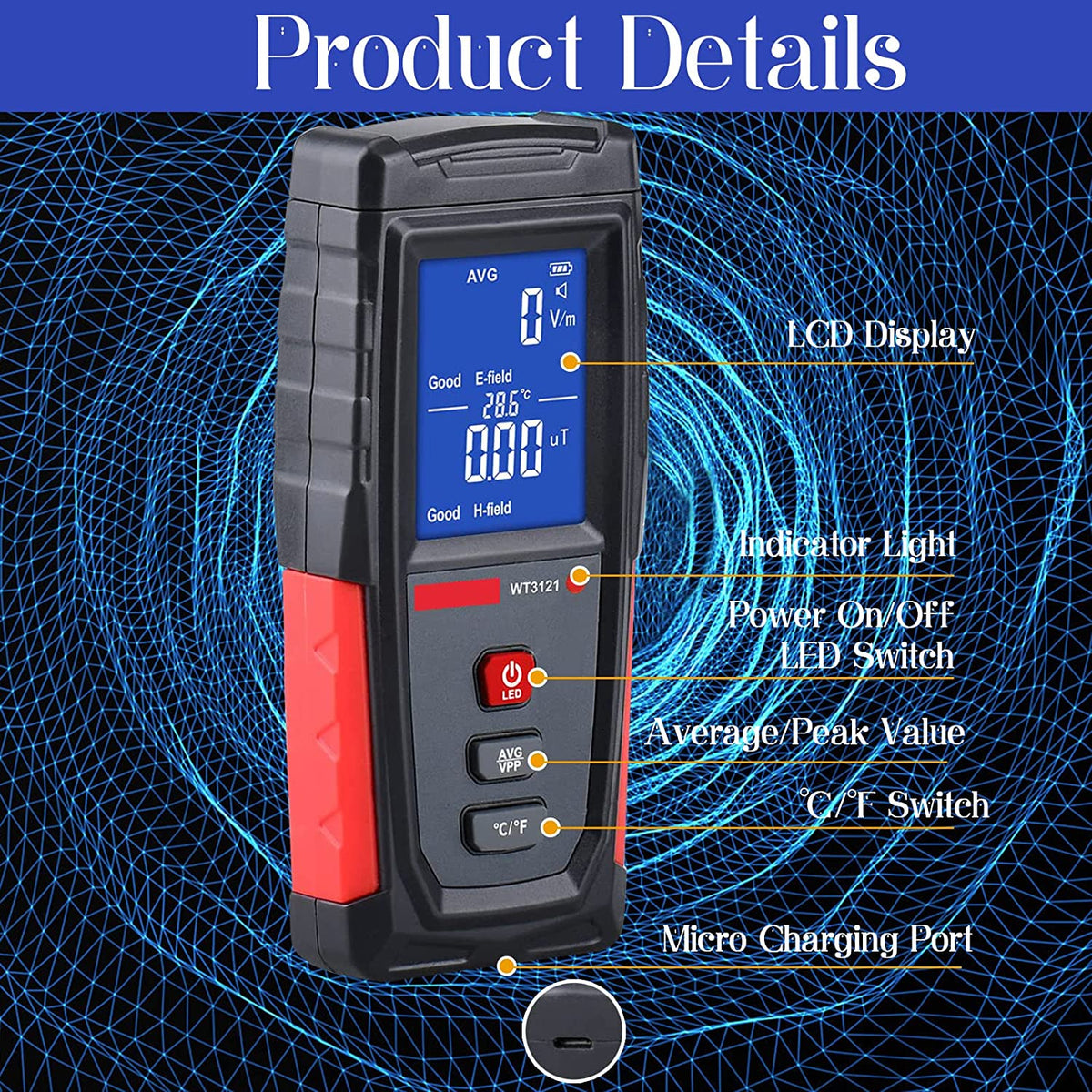 Rechargeable Digital Electromagnetic Field Radiation Detector S83987