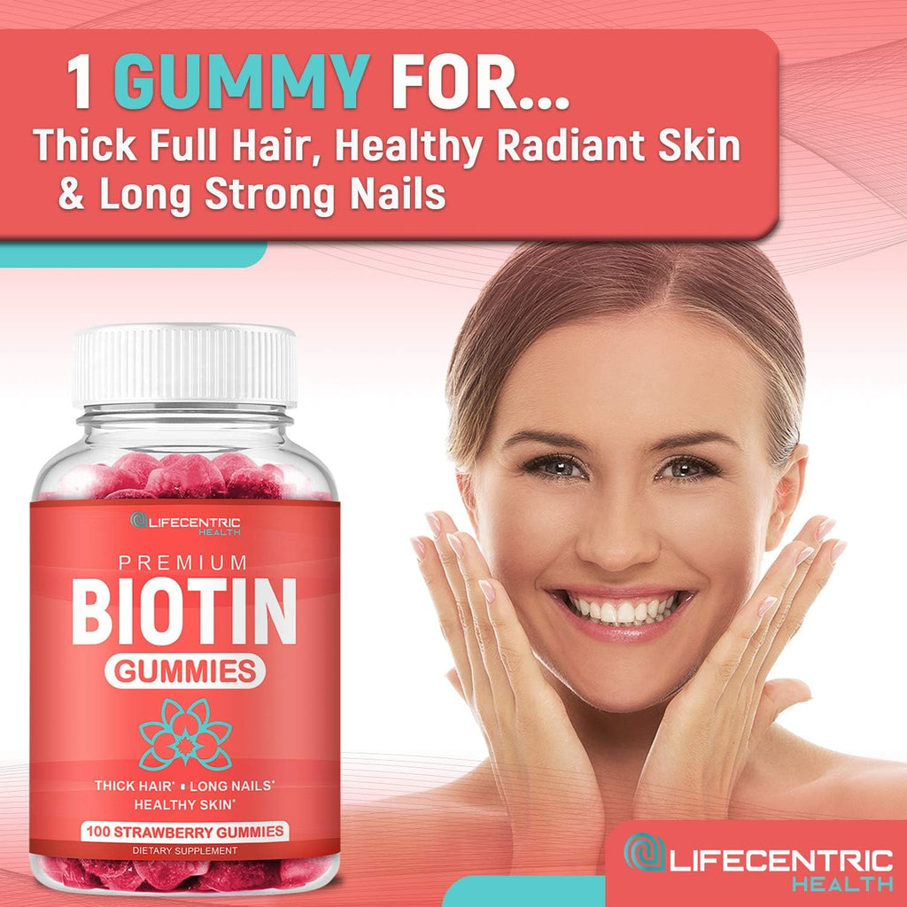 Biotin 10000mcg Chewable Supplement, 100 Count Vegan Gummies W496