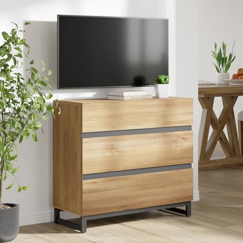 Brown Buffet Cabinet with 3 Drawers and Metal Base M867