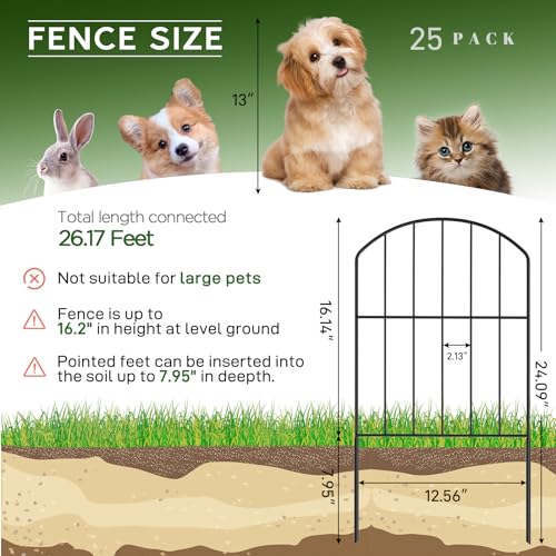 Black 10ft x 24in Rustproof Metal Garden Fence, 10 Pcs G106710