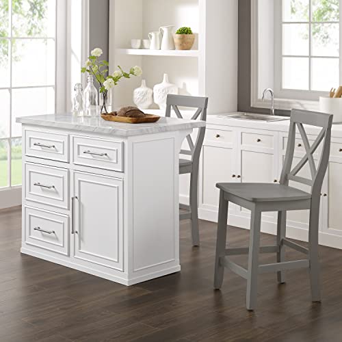 White Faux Marble Top Kitchen Island I9919