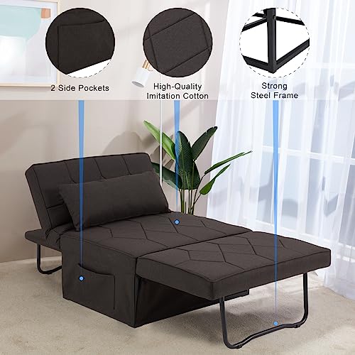 Dark Brown Sleeper Chair Bed Sofa Bed 4 in 1 Folding Ottoman Bed with Adjustable Backrest O2613