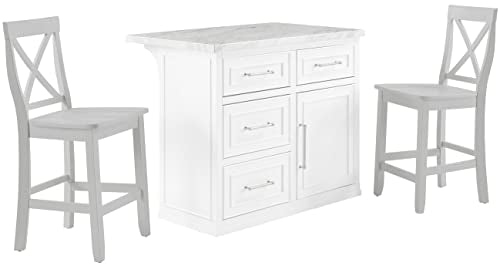 White Faux Marble Top Kitchen Island I9919