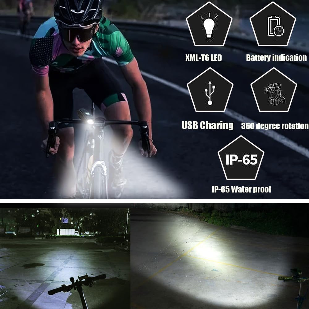 LED Bike Light Set, 2200mah Bike Headlight and 2 Pack Rear Bike Tail Light, Waterproof G68961