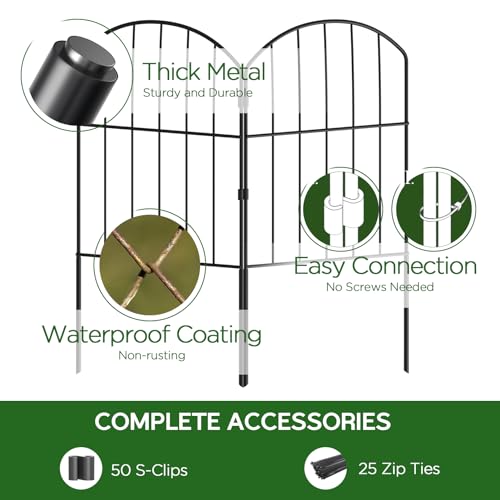 Black 10ft x 24in Rustproof Metal Garden Fence, 10 Pcs G106710