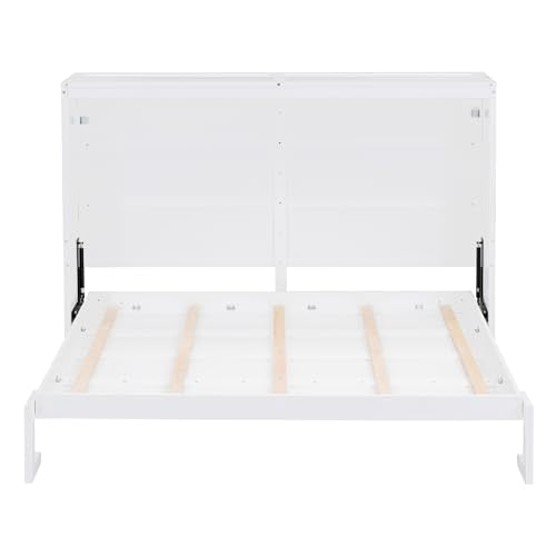 White Full Size Murphy Bed with Storage Cabinets R20491