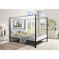 Queen Canopy Metal Upholstered Four-Poster Bed Frame Black B191