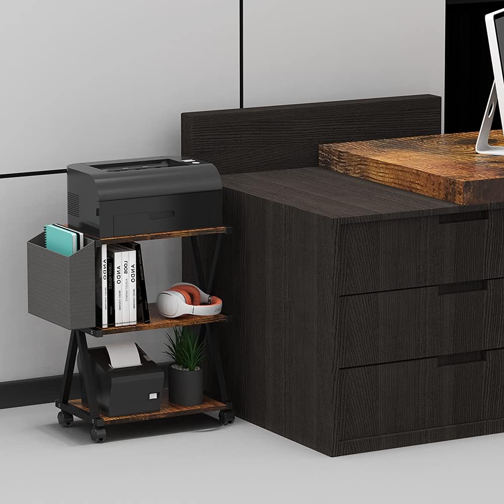 3 Tier Wooden Mobile Printer Stand with Storage Bag N63789