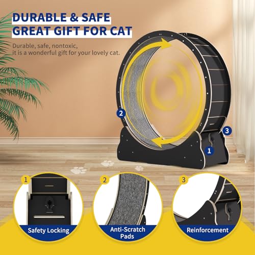 Solid Wood Cat Exercise Wheel with 2 Anti-Scratch Pads Y529917