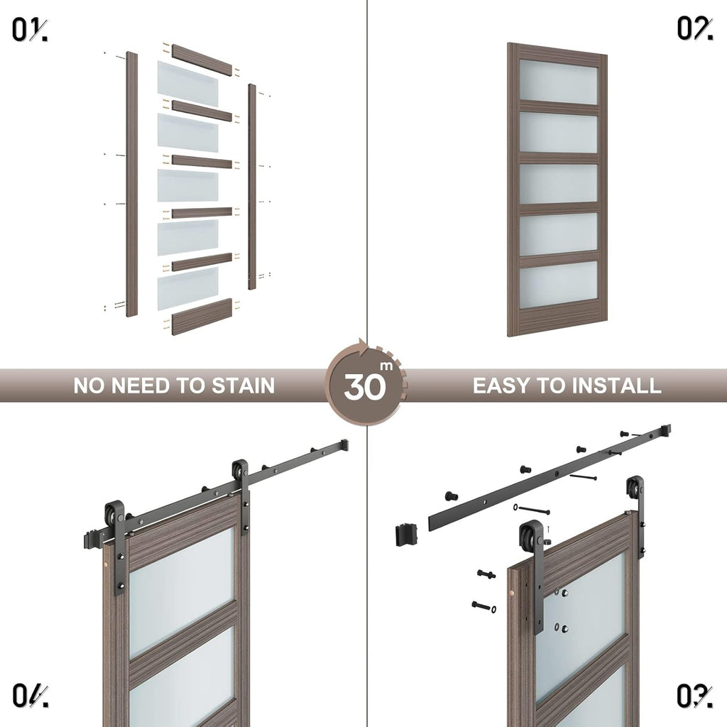Glass Sliding Barn Door Slab with Hardware Kit, MDF Wood Panel with PVC Surface N6478