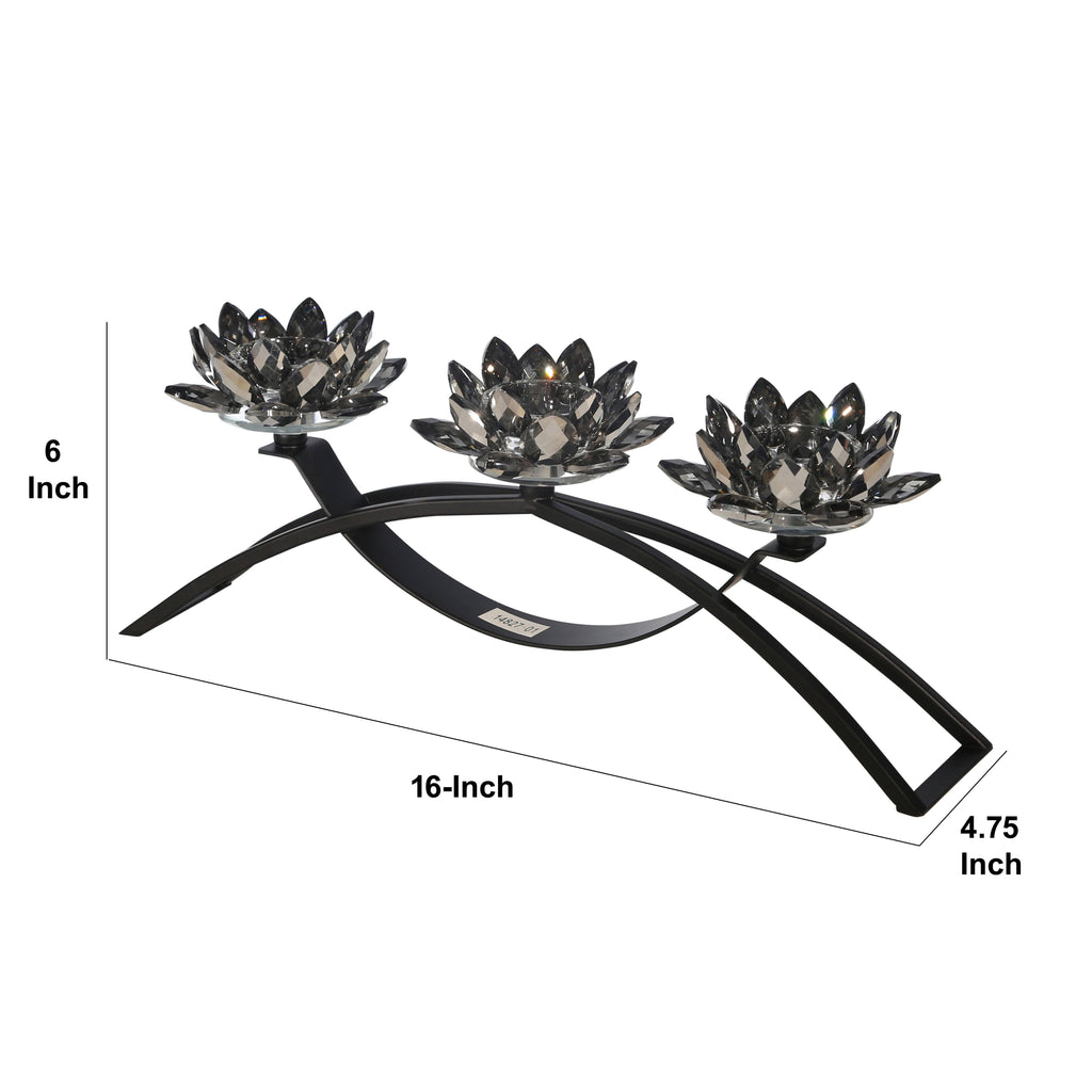 Glass Candle Holder with Metal Base Black P978830