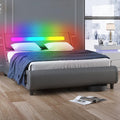 King Size Grey PVC Upholstered Platform Bed Frame D6481