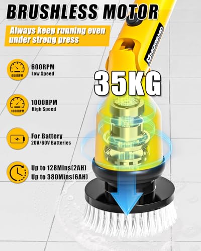 Electric Spin Scrubber with Adjustable Extension Arm & 8 Brushes Y50708