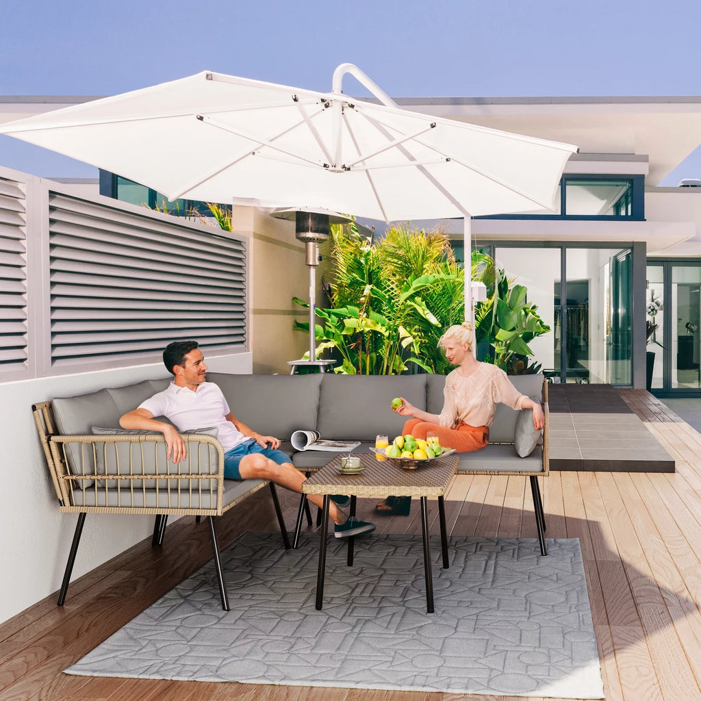 L-Shaped All-Weather Wicker Patio Sofa with Cushions G4364