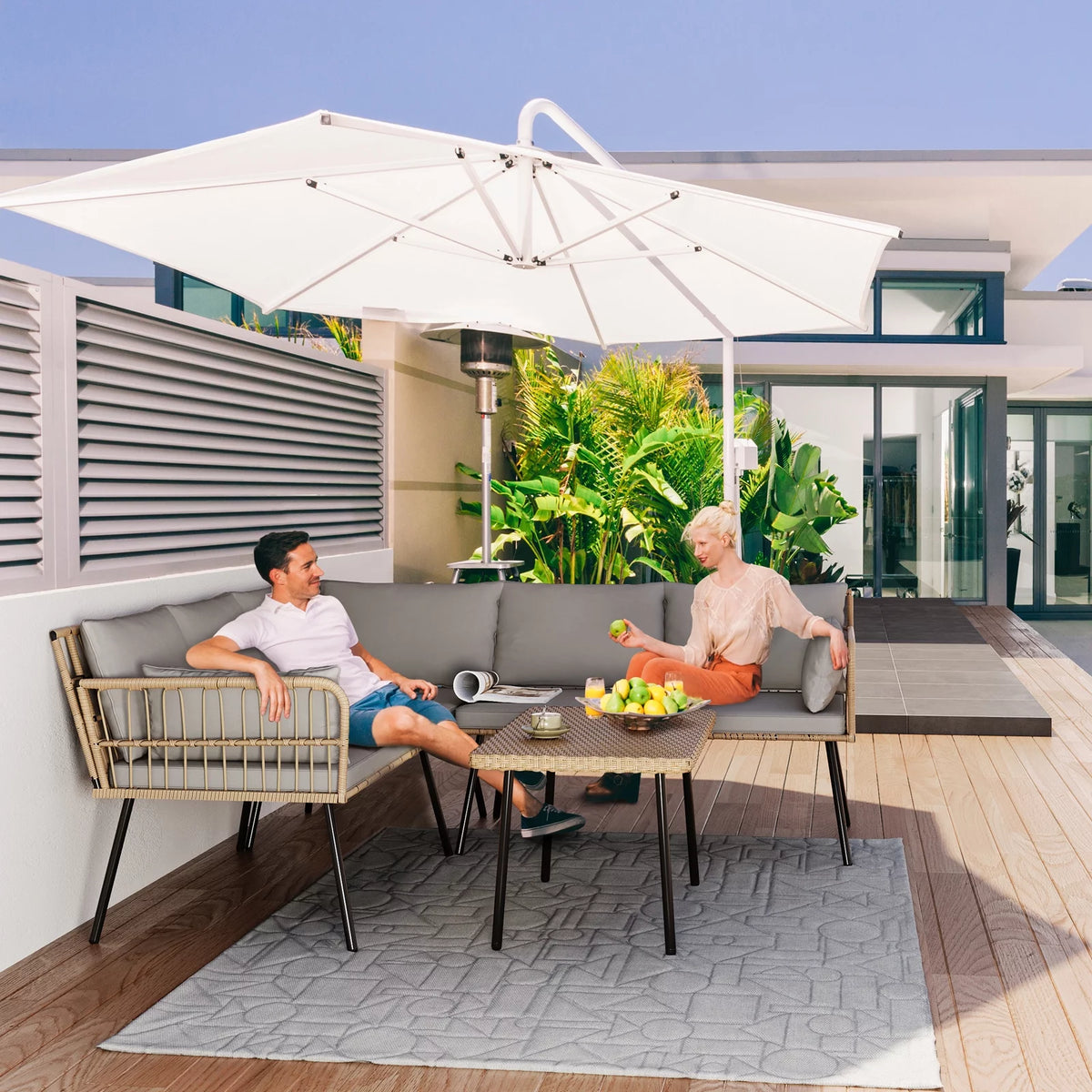 L-Shaped All-Weather Wicker Patio Sofa with Cushions G4364