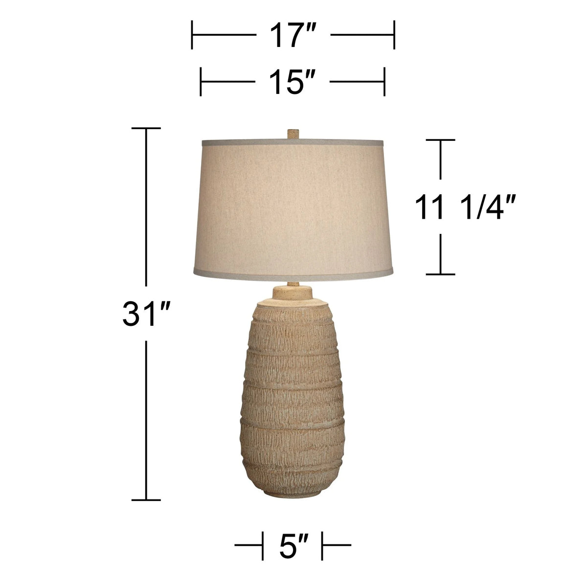 Farmhouse Rustic End Table Lamp Beige Faux Wood Oatmeal Fabric Shade M163