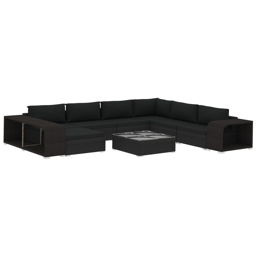 10 Piece Poly Rattan Patio Lounge Set with Cushions B732759