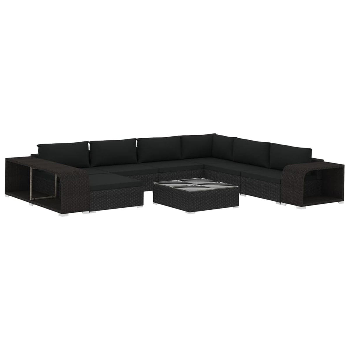 10 Piece Poly Rattan Patio Lounge Set with Cushions B732759