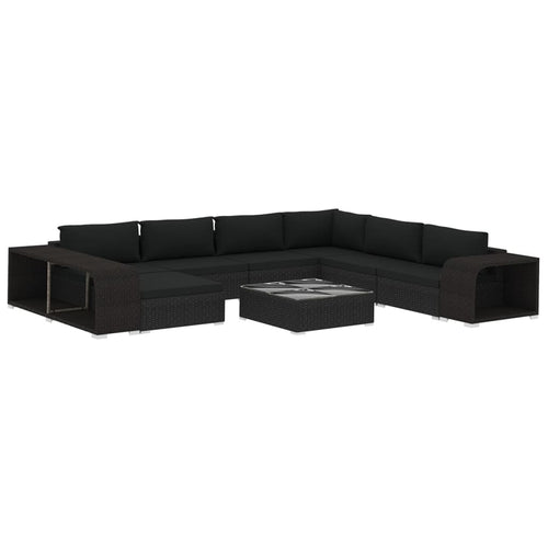 10 Piece Poly Rattan Patio Lounge Set with Cushions B732759