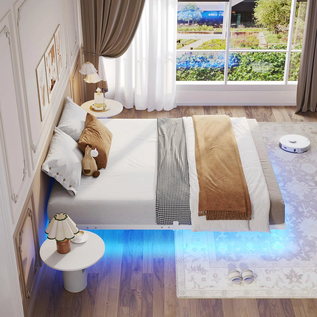 Queen Size Black Metal Platform Bed Frame with LED Lights Z390628