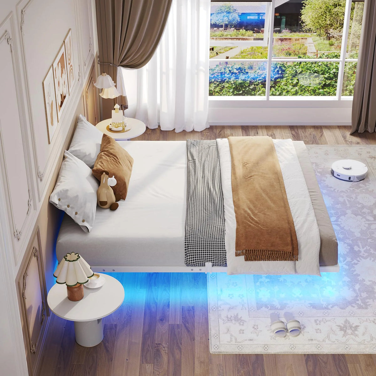 Queen Size Black Metal Platform Bed Frame with LED Lights Z390628
