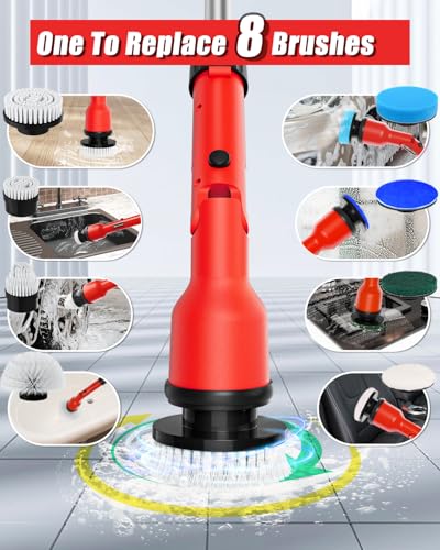 Electric Spin Scrubber with Adjustable Extension Arm & 8 Brushes Y50708