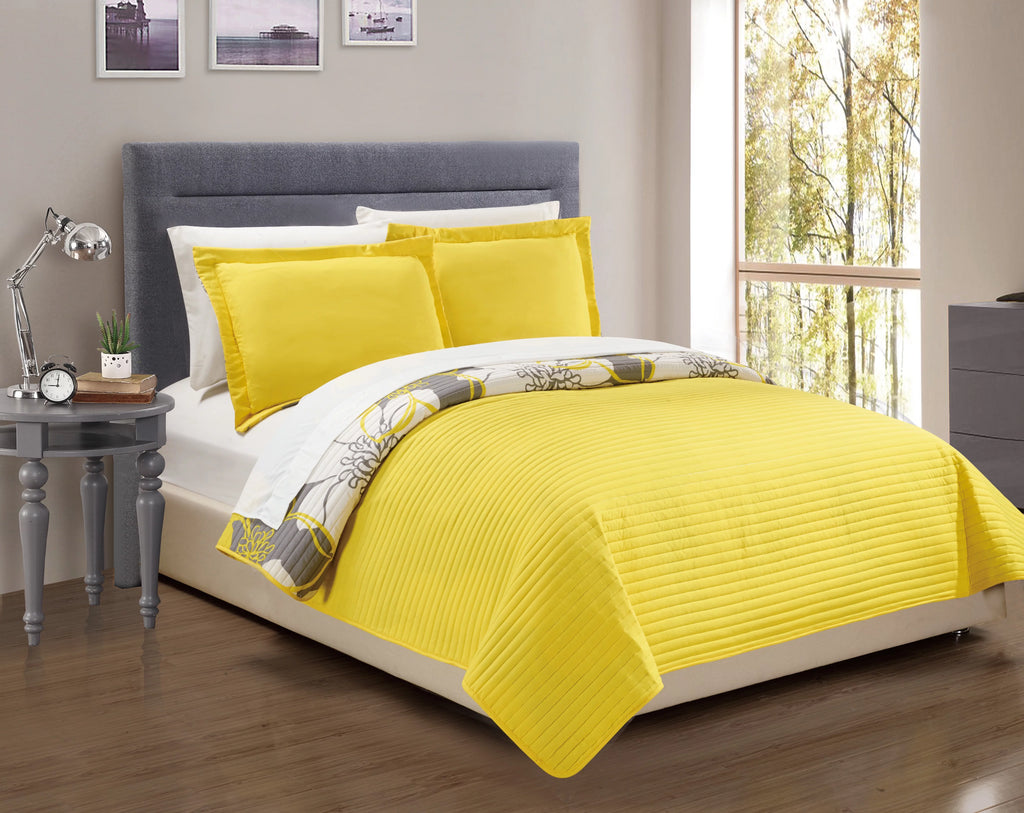 Yellow Queen 3-Piece Abstract Quilt Set J643