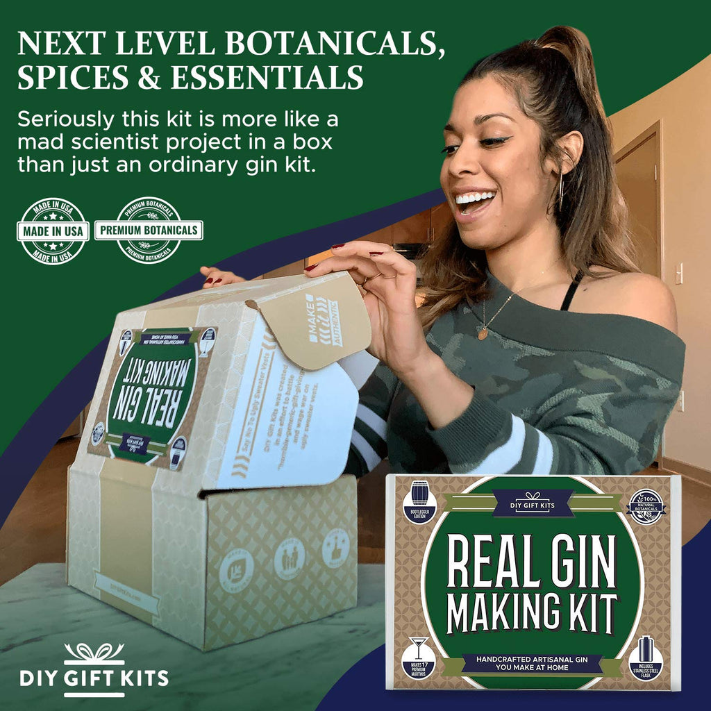 Gin Making Kit with Stainless Steel Flask, Botanicals, Spices, Recipe Guides, Bottles & Labels, Pack of 2 B318