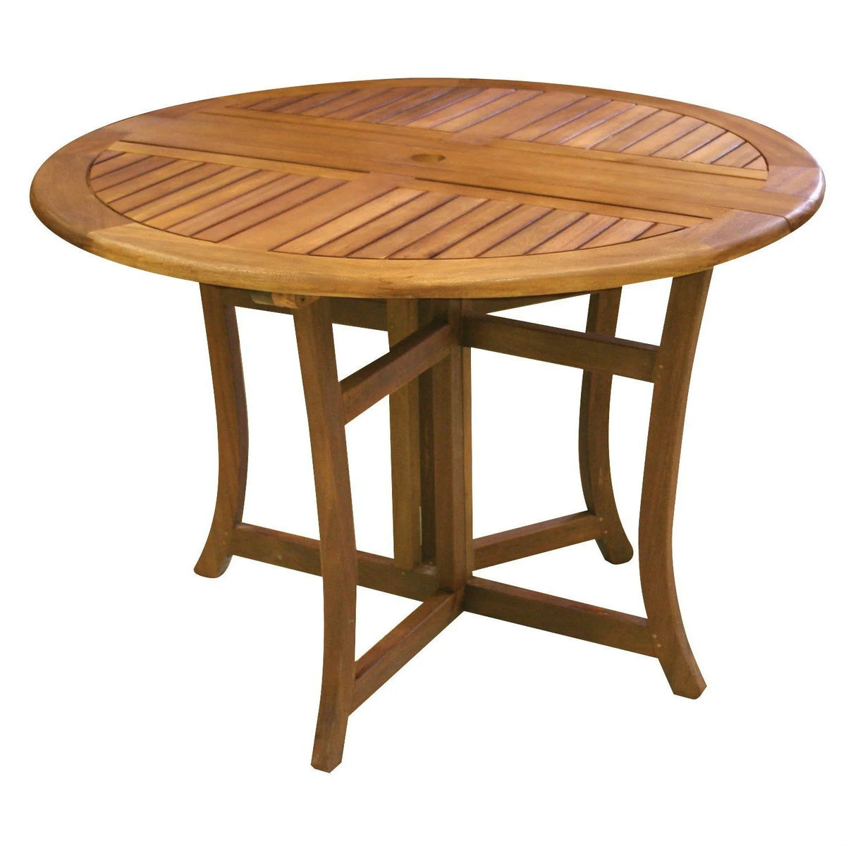 Outdoor Folding Wood Patio Dining Table 43-inch Round with Umbrella Hole Q373344